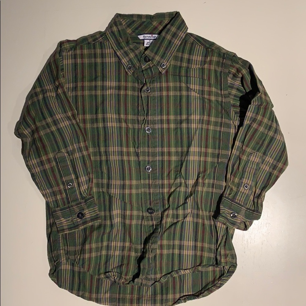 Hartstrings boys size 5 green plaid shirt